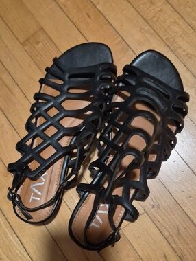 💙 TAXI - Black Strappy Gladiator Sandals - Women